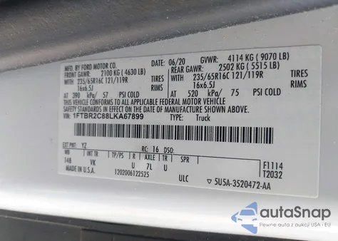 2020 Ford Transit-250 from USA, damaged, VIN 1FTBR2C88LKA67899